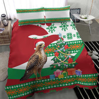 Lebanon Christmas Bedding Set with Falcon, Holiday Tree, and Red Green Snowflake Pattern - Wonder Print Shop