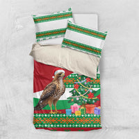 Lebanon Christmas Bedding Set with Falcon, Holiday Tree, and Red Green Snowflake Pattern - Wonder Print Shop