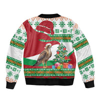 Lebanon Christmas Bomber Jacket with Falcon, Holiday Tree, and Red Green Snowflake Pattern - Wonder Print Shop