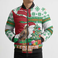 Lebanon Christmas Bomber Puffer Jacket with Falcon, Holiday Tree, and Red Green Snowflake Pattern - Wonder Print Shop