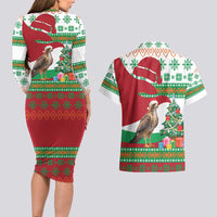 Lebanon Christmas Couples Matching Long Sleeve Bodycon Dress and Hawaiian Shirt with Falcon, Holiday Tree, and Red Green Snowflake Pattern - Wonder Print Shop
