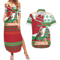Lebanon Christmas Couples Matching Summer Maxi Dress and Hawaiian Shirt with Falcon, Holiday Tree, and Red Green Snowflake Pattern - Wonder Print Shop