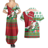 Lebanon Christmas Couples Matching Summer Maxi Dress and Hawaiian Shirt with Falcon, Holiday Tree, and Red Green Snowflake Pattern - Wonder Print Shop