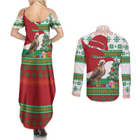 Lebanon Christmas Couples Matching Summer Maxi Dress and Long Sleeve Button Shirt with Falcon, Holiday Tree, and Red Green Snowflake Pattern - Wonder Print Shop