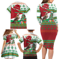 Lebanon Christmas Family Matching Long Sleeve Bodycon Dress and Hawaiian Shirt with Falcon, Holiday Tree, and Red Green Snowflake Pattern - Wonder Print Shop