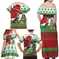 Lebanon Christmas Family Matching Off Shoulder Maxi Dress and Hawaiian Shirt with Falcon, Holiday Tree, and Red Green Snowflake Pattern - Wonder Print Shop