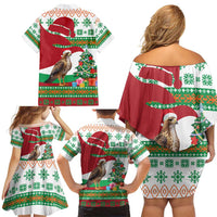 Lebanon Christmas Family Matching Off Shoulder Short Dress and Hawaiian Shirt with Falcon, Holiday Tree, and Red Green Snowflake Pattern - Wonder Print Shop
