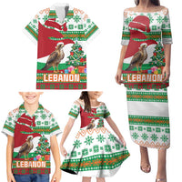 Lebanon Christmas Family Matching Puletasi and Hawaiian Shirt with Falcon, Holiday Tree, and Red Green Snowflake Pattern - Wonder Print Shop