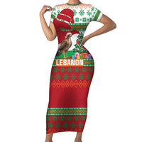 Lebanon Christmas Family Matching Short Sleeve Bodycon Dress and Hawaiian Shirt with Falcon, Holiday Tree, and Red Green Snowflake Pattern - Wonder Print Shop