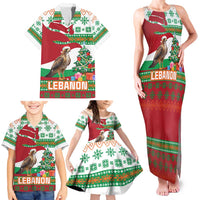 Lebanon Christmas Family Matching Tank Maxi Dress and Hawaiian Shirt with Falcon, Holiday Tree, and Red Green Snowflake Pattern - Wonder Print Shop