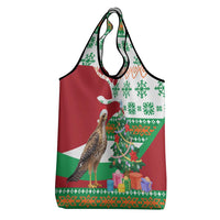 Lebanon Christmas Grocery Bag with Falcon, Holiday Tree, and Red Green Snowflake Pattern - Wonder Print Shop
