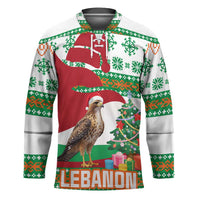 Lebanon Christmas Hockey Jersey with Falcon, Holiday Tree, and Red Green Snowflake Pattern - Wonder Print Shop