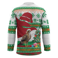Lebanon Christmas Hockey Jersey with Falcon, Holiday Tree, and Red Green Snowflake Pattern - Wonder Print Shop