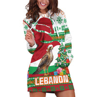 Lebanon Christmas Hoodie Dress with Falcon, Holiday Tree, and Red Green Snowflake Pattern - Wonder Print Shop