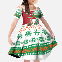 Lebanon Christmas Kid Short Sleeve Dress with Falcon, Holiday Tree, and Red Green Snowflake Pattern - Wonder Print Shop
