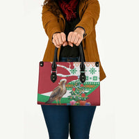 Lebanon Christmas Leather Bag with Falcon, Holiday Tree, and Red Green Snowflake Pattern - Wonder Print Shop