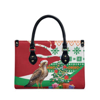 Lebanon Christmas Leather Bag with Falcon, Holiday Tree, and Red Green Snowflake Pattern - Wonder Print Shop