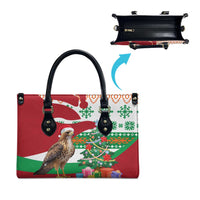 Lebanon Christmas Leather Bag with Falcon, Holiday Tree, and Red Green Snowflake Pattern - Wonder Print Shop