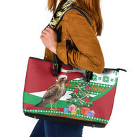 Lebanon Christmas Leather Tote Bag with Falcon, Holiday Tree, and Red Green Snowflake Pattern - Wonder Print Shop