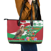 Lebanon Christmas Leather Tote Bag with Falcon, Holiday Tree, and Red Green Snowflake Pattern - Wonder Print Shop