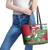 Lebanon Christmas Leather Tote Bag with Falcon, Holiday Tree, and Red Green Snowflake Pattern - Wonder Print Shop