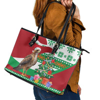 Lebanon Christmas Leather Tote Bag with Falcon, Holiday Tree, and Red Green Snowflake Pattern - Wonder Print Shop