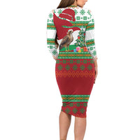Lebanon Christmas Long Sleeve Bodycon Dress with Falcon, Holiday Tree, and Red Green Snowflake Pattern - Wonder Print Shop