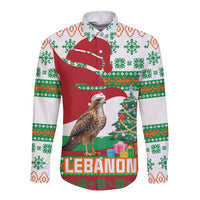 Lebanon Christmas Long Sleeve Button Shirt with Falcon, Holiday Tree, and Red Green Snowflake Pattern - Wonder Print Shop