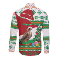 Lebanon Christmas Long Sleeve Button Shirt with Falcon, Holiday Tree, and Red Green Snowflake Pattern - Wonder Print Shop