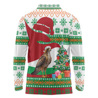 Lebanon Christmas Long Sleeve Polo Shirt with Falcon, Holiday Tree, and Red Green Snowflake Pattern - Wonder Print Shop
