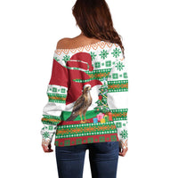 Lebanon Christmas Off Shoulder Sweater with Falcon, Holiday Tree, and Red Green Snowflake Pattern - Wonder Print Shop