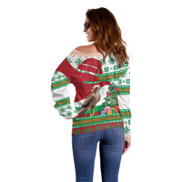 Lebanon Christmas Off Shoulder Sweater with Falcon, Holiday Tree, and Red Green Snowflake Pattern - Wonder Print Shop