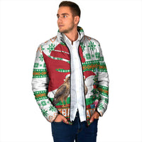 Lebanon Christmas Padded Jacket with Falcon, Holiday Tree, and Red Green Snowflake Pattern - Wonder Print Shop