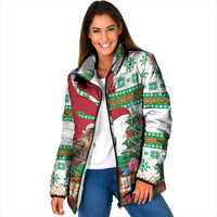 Lebanon Christmas Padded Jacket with Falcon, Holiday Tree, and Red Green Snowflake Pattern - Wonder Print Shop