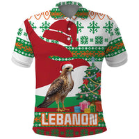 Lebanon Christmas Polo Shirt with Falcon, Holiday Tree, and Red Green Snowflake Pattern - Wonder Print Shop