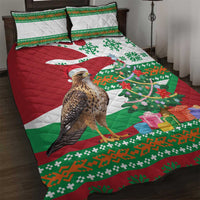 Lebanon Christmas Quilt Bed Set with Falcon, Holiday Tree, and Red Green Snowflake Pattern - Wonder Print Shop