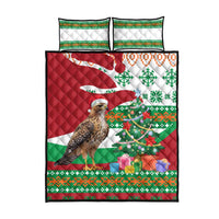 Lebanon Christmas Quilt Bed Set with Falcon, Holiday Tree, and Red Green Snowflake Pattern - Wonder Print Shop