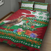 Lebanon Christmas Quilt Bed Set with Falcon, Holiday Tree, and Red Green Snowflake Pattern - Wonder Print Shop