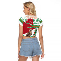 Lebanon Christmas Raglan Cropped T Shirt with Falcon, Holiday Tree, and Red Green Snowflake Pattern - Wonder Print Shop