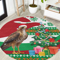 Lebanon Christmas Round Carpet with Falcon, Holiday Tree, and Red Green Snowflake Pattern - Wonder Print Shop