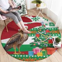 Lebanon Christmas Round Carpet with Falcon, Holiday Tree, and Red Green Snowflake Pattern - Wonder Print Shop