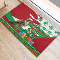Lebanon Christmas Rubber Doormat with Falcon, Holiday Tree, and Red Green Snowflake Pattern - Wonder Print Shop
