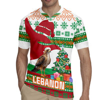 Lebanon Christmas Rugby Jersey with Falcon, Holiday Tree, and Red Green Snowflake Pattern - Wonder Print Shop