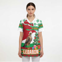 Lebanon Christmas Scrub Top with Falcon, Holiday Tree, and Red Green Snowflake Pattern - Wonder Print Shop