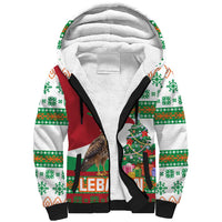 Lebanon Christmas Sherpa Hoodie with Falcon, Holiday Tree, and Red Green Snowflake Pattern - Wonder Print Shop