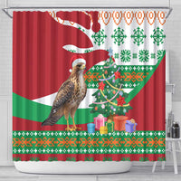 Lebanon Christmas Shower Curtain with Falcon, Holiday Tree, and Red Green Snowflake Pattern - Wonder Print Shop