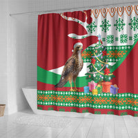 Lebanon Christmas Shower Curtain with Falcon, Holiday Tree, and Red Green Snowflake Pattern - Wonder Print Shop