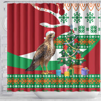 Lebanon Christmas Shower Curtain with Falcon, Holiday Tree, and Red Green Snowflake Pattern - Wonder Print Shop