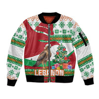 Lebanon Christmas Sleeve Zip Bomber Jacket with Falcon, Holiday Tree, and Red Green Snowflake Pattern - Wonder Print Shop