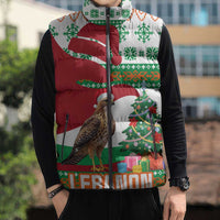 Lebanon Christmas Sleeveless Puffer Jacket with Falcon, Holiday Tree, and Red Green Snowflake Pattern - Wonder Print Shop